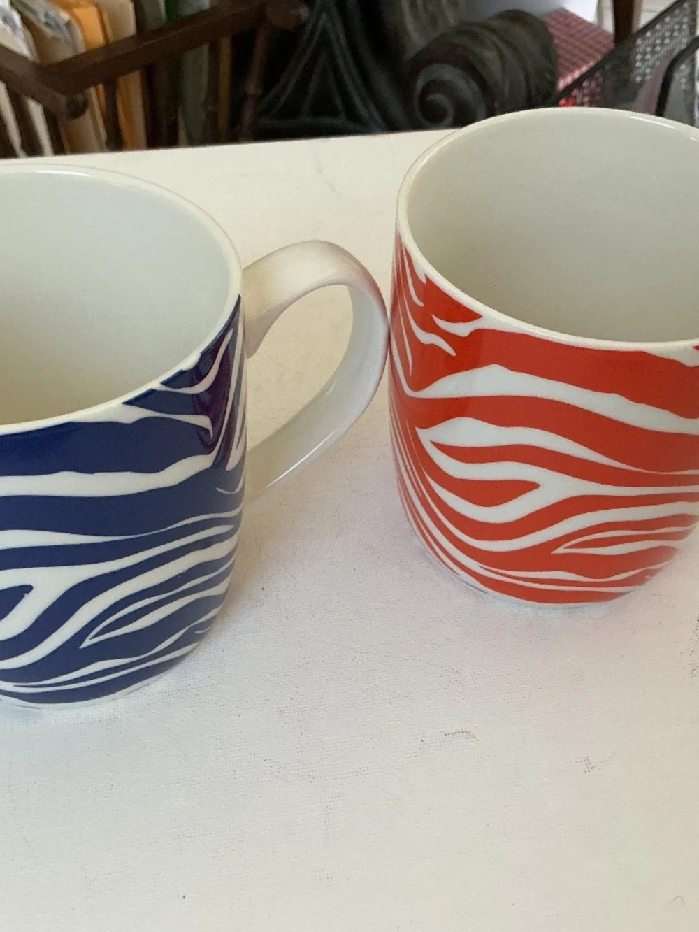 Set of 2 Zebra Print Mugs Orange & Navy Blue Home Dormitory Kitchen